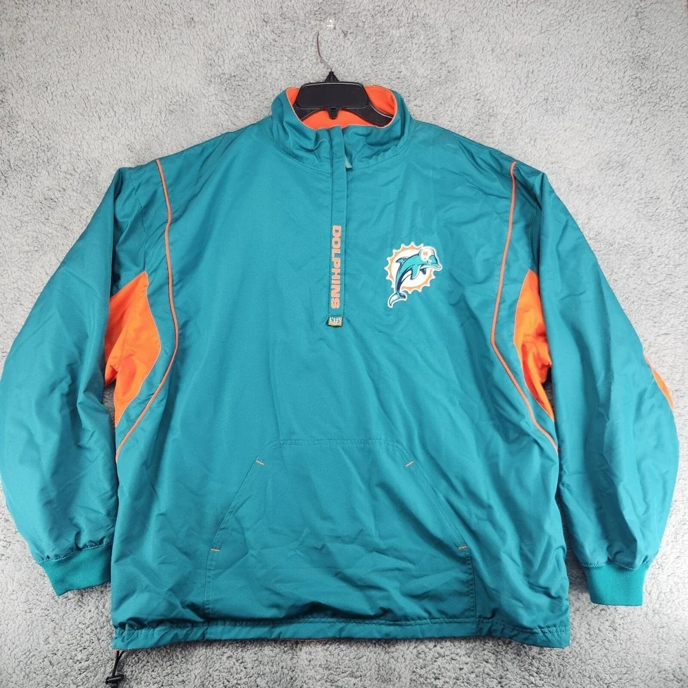 Vintage 90's NFL Miami Dolphins Reversible Fleece 1/4 Zip Pullover Mens Size XL